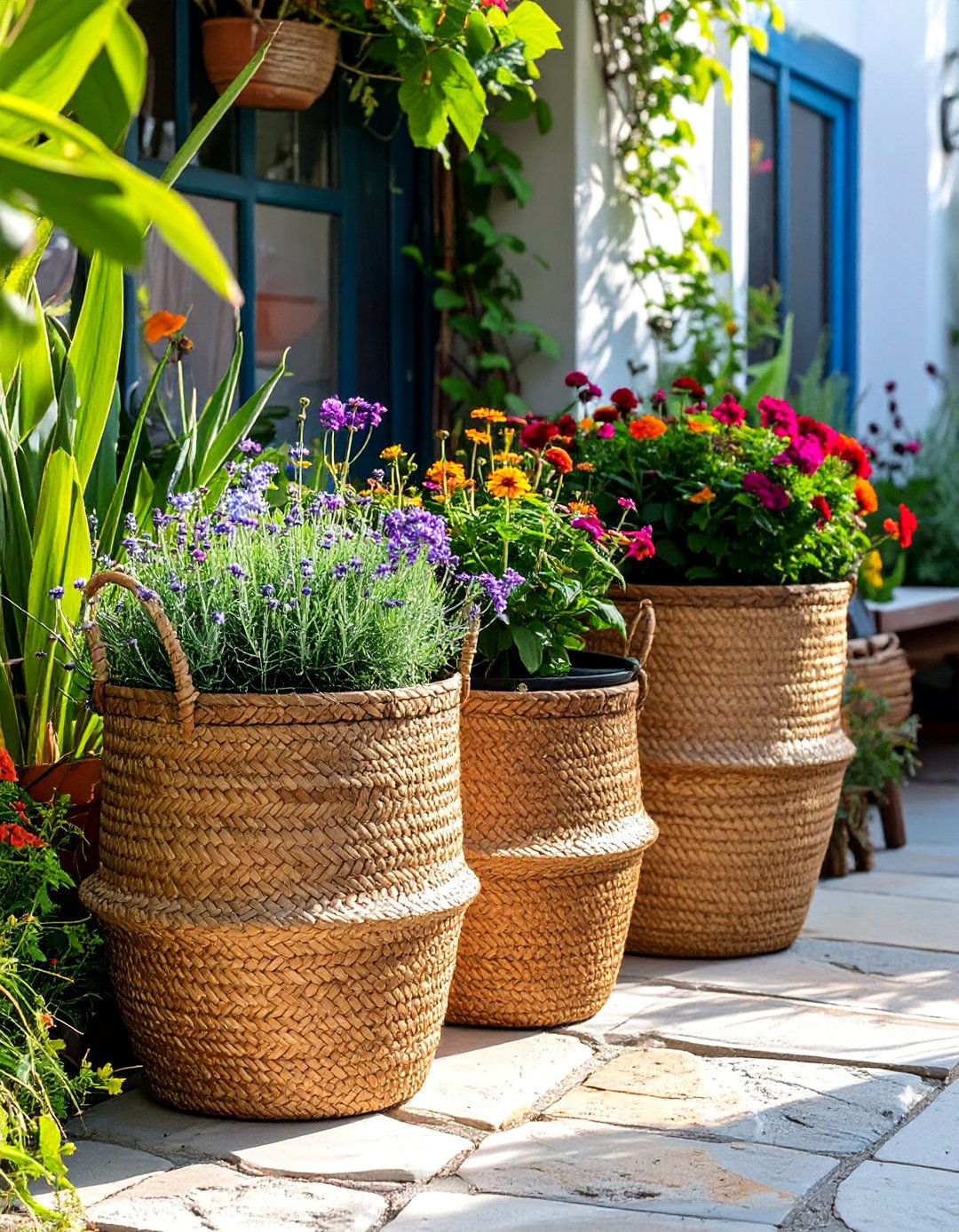 A Simple Woven Basket Bucket Garden - 30 bucket garden ideas