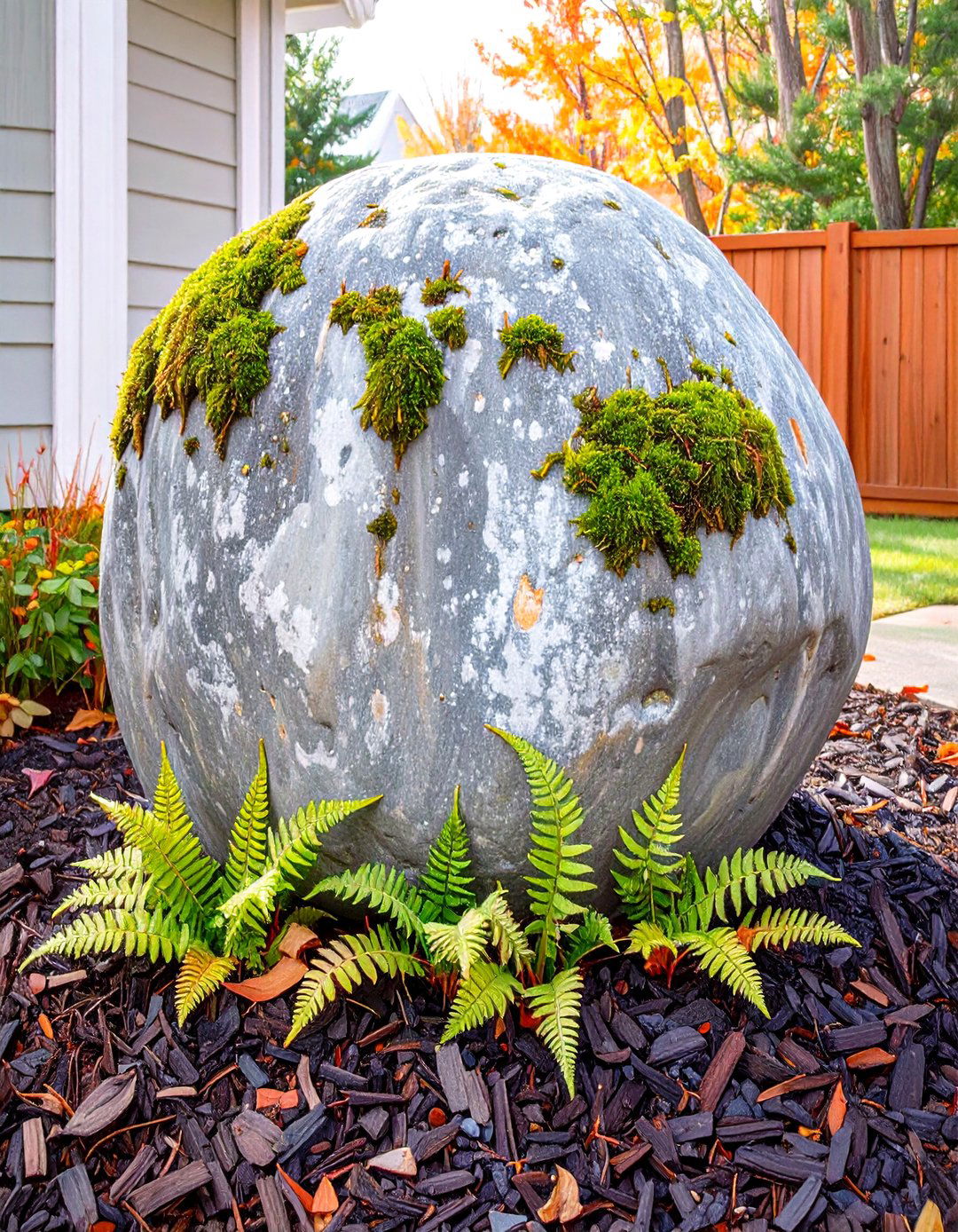 A Single Decorative Boulder - 30 small area cheap simple front yard landscaping ideas