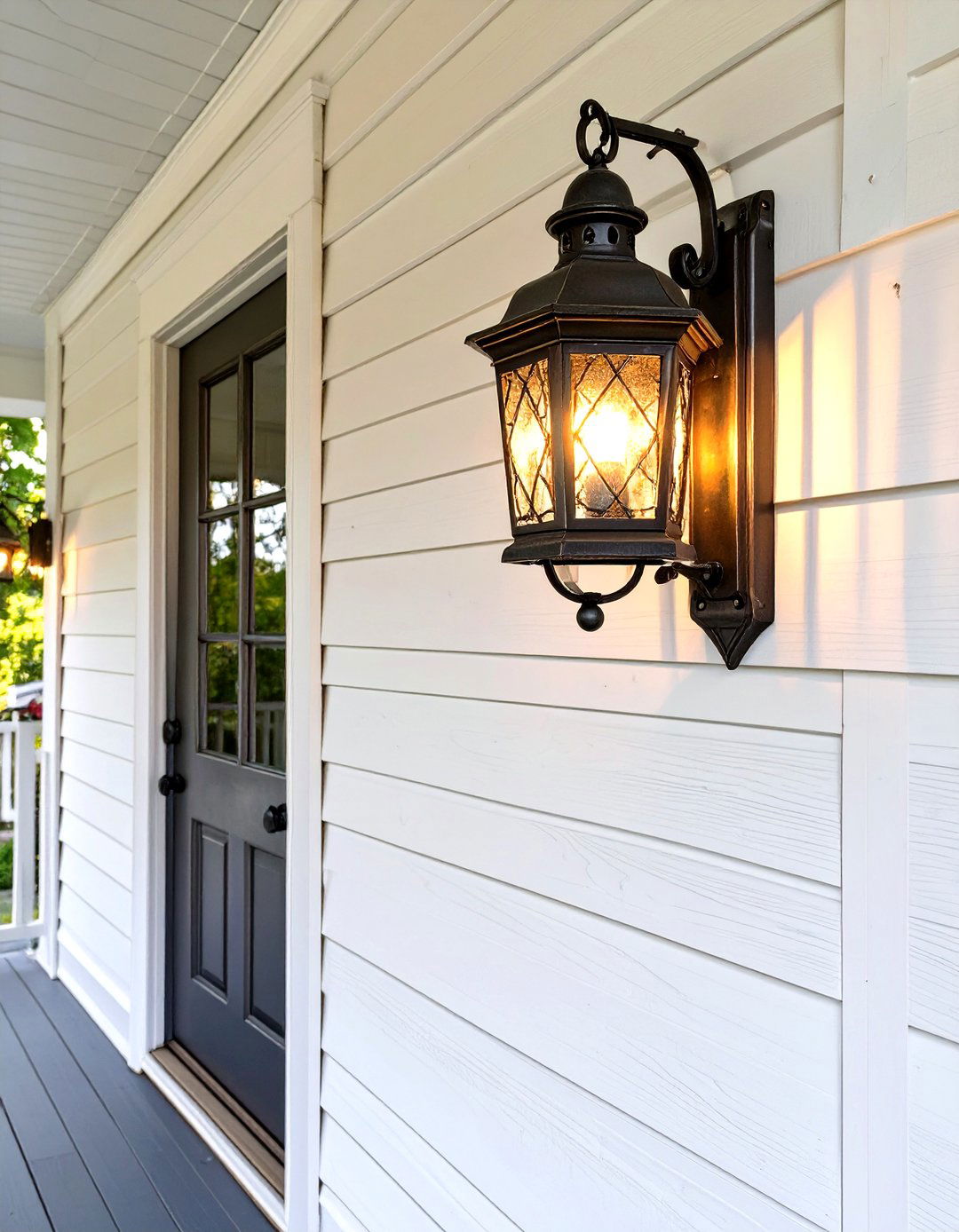 A Single Large Lantern Sconce - 30 very small front porch decorating ideas