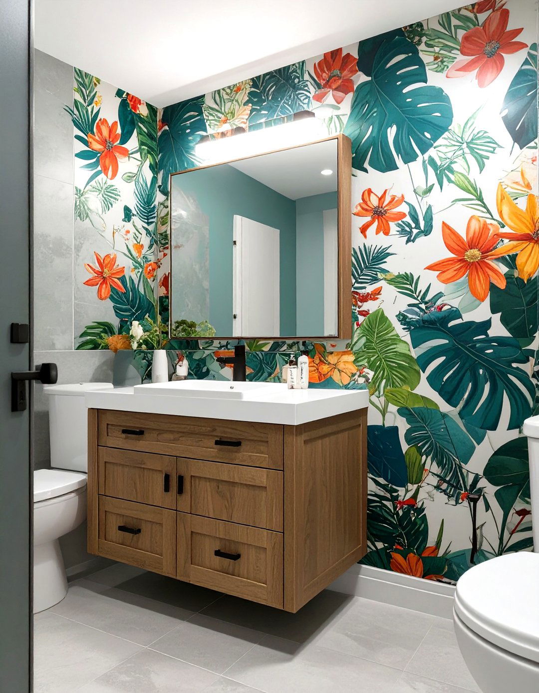 A Single Statement Wall - 30 small basement bathroom ideas
