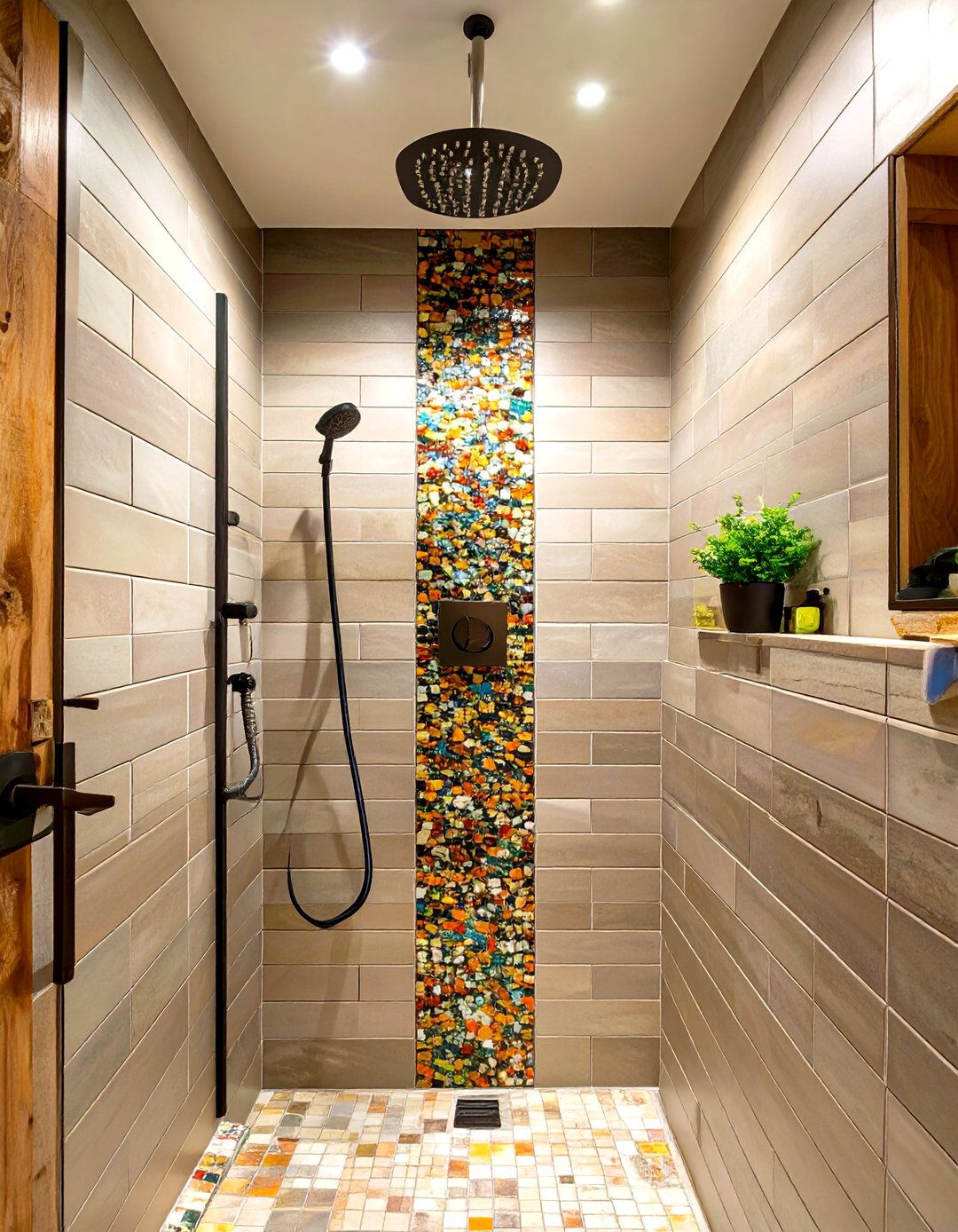 A Single Vertical Accent Stripe - 30 shower ideas tile