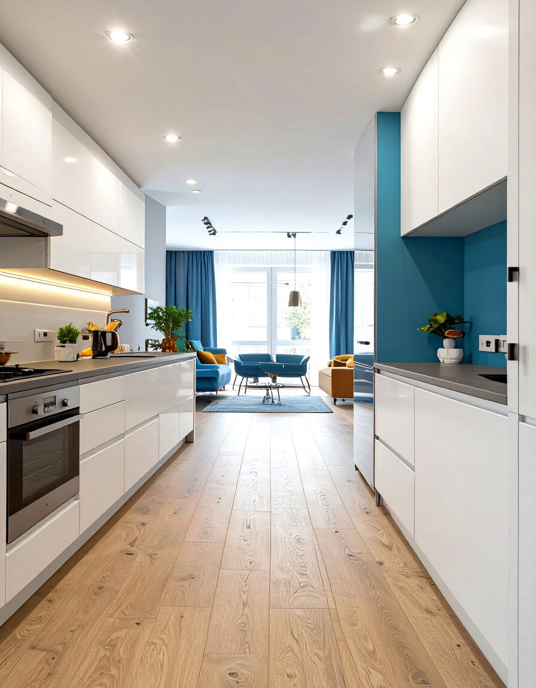 A Single Wall Kitchen Layout - 30 very small open plan kitchen living room ideas