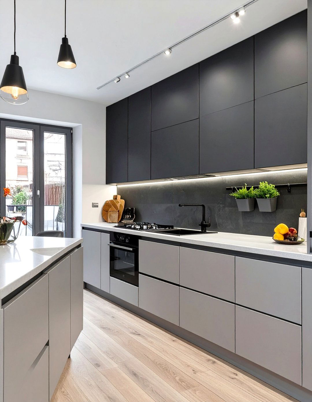 A Single Wall of Cabinets in a Contrasting Color - 30 two tone painted kitchen cabinet ideas