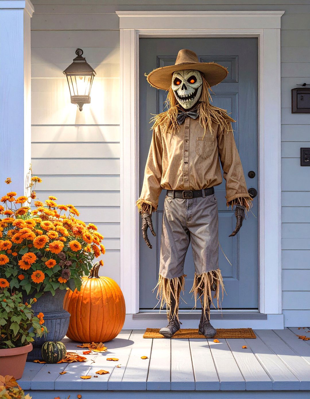 A Sinister Scarecrow Guarding the Door - 30 outdoor halloween decoration ideas