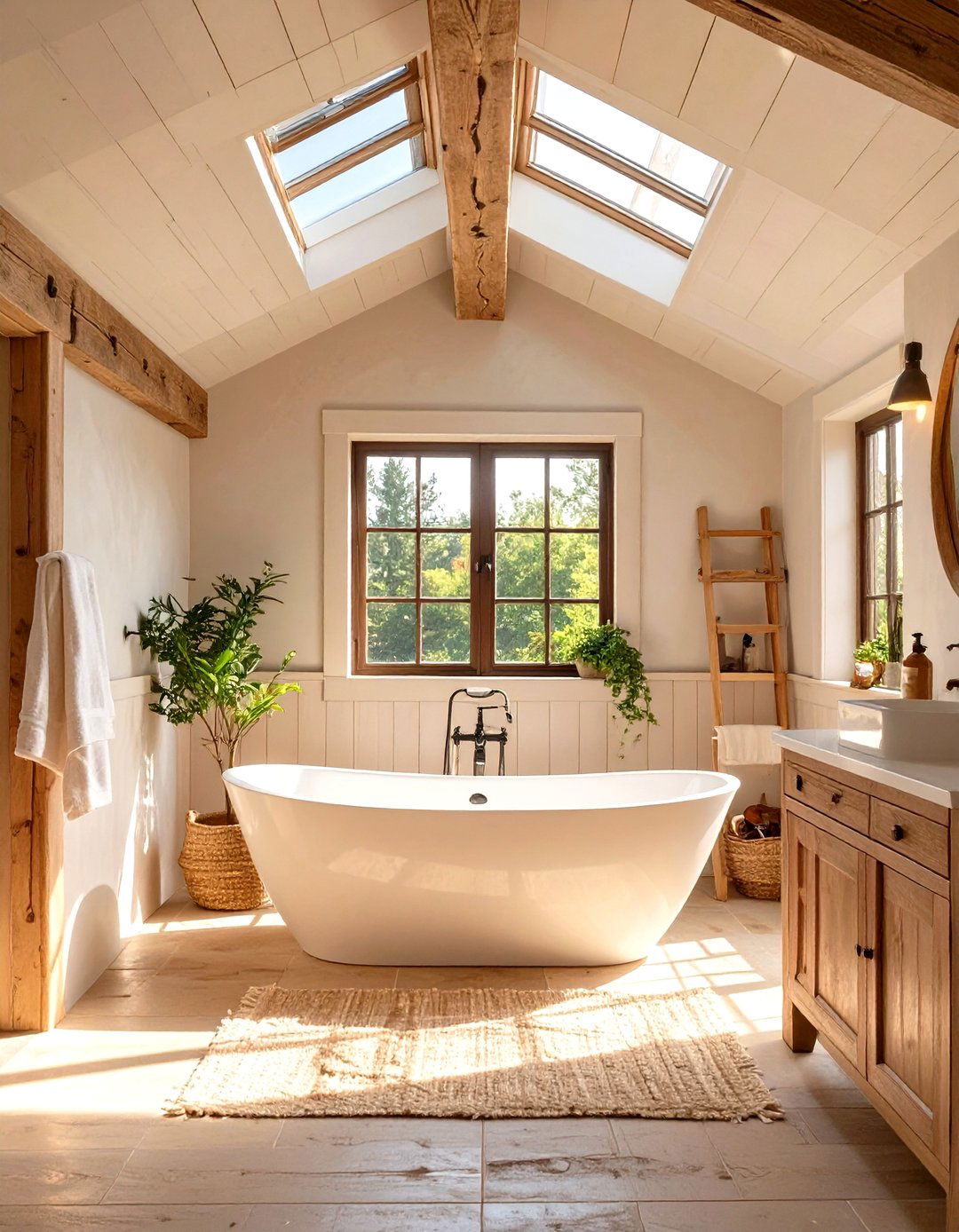 A Skylight Lit Farmhouse Bathroom - 30 farmhouse bathroom decor ideas
