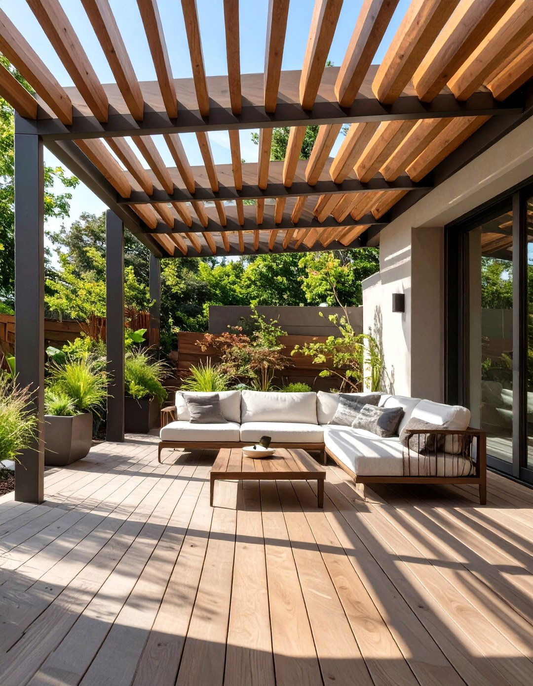 A Slanted Slat Wood Awning - 30 deck covering ideas