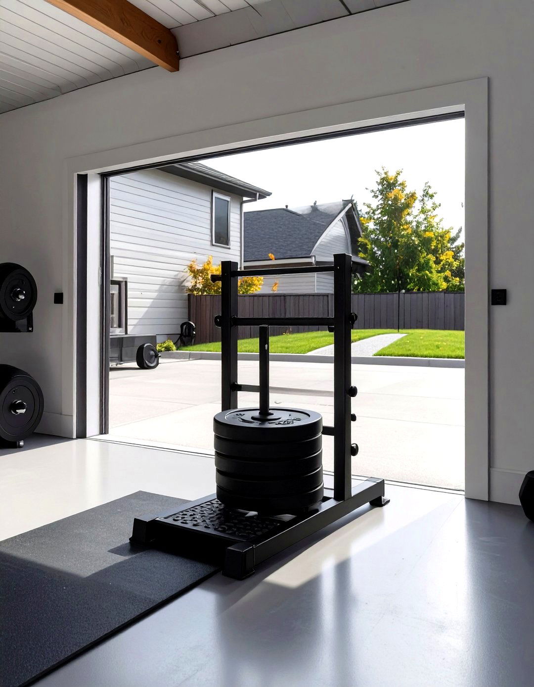 A Sled Push and Pull Zone in a Small Garage Gym - 30 small garage gym ideas
