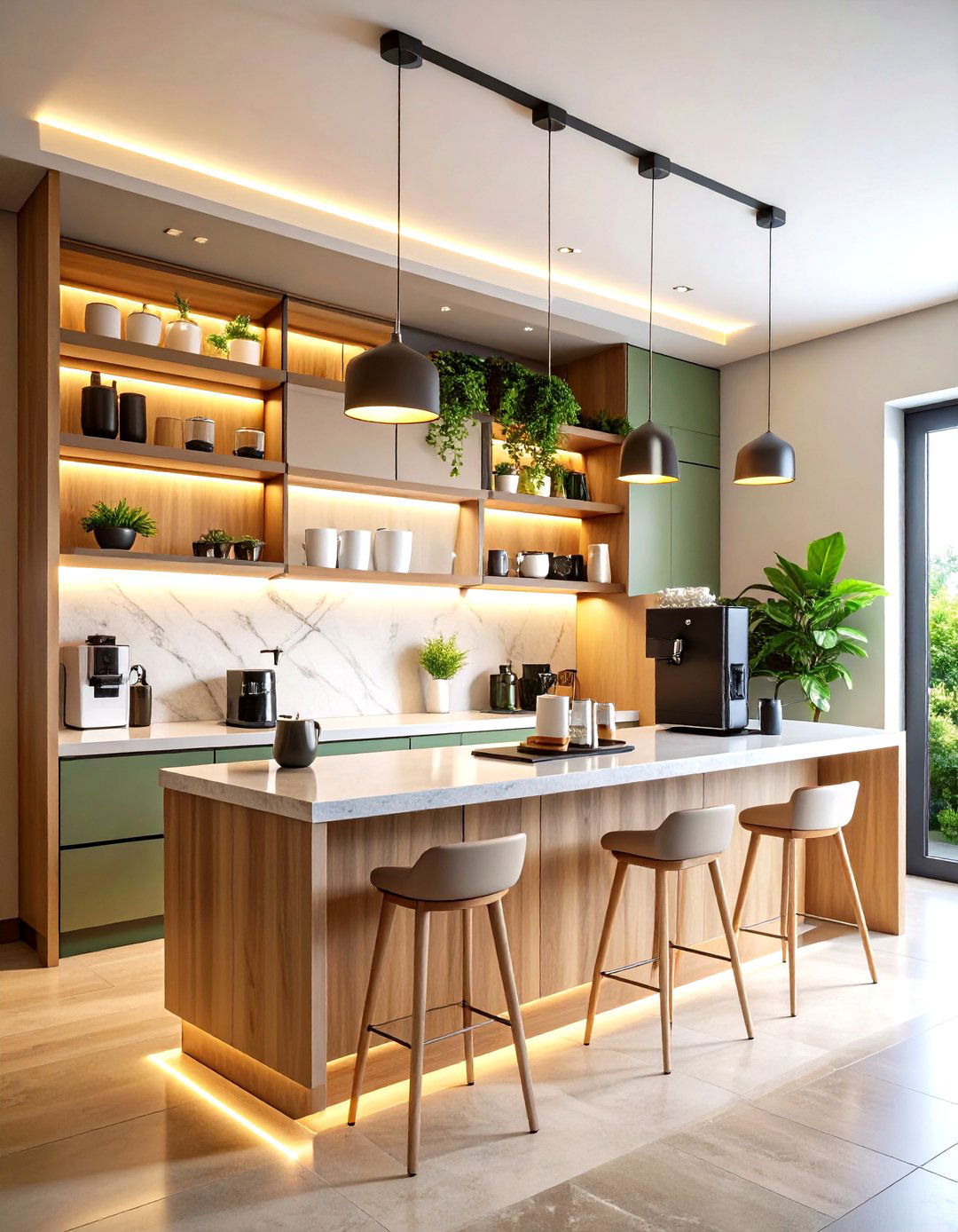 A Sleek Built In Kitchen Coffee Bar - 30 empty wall in kitchen ideas