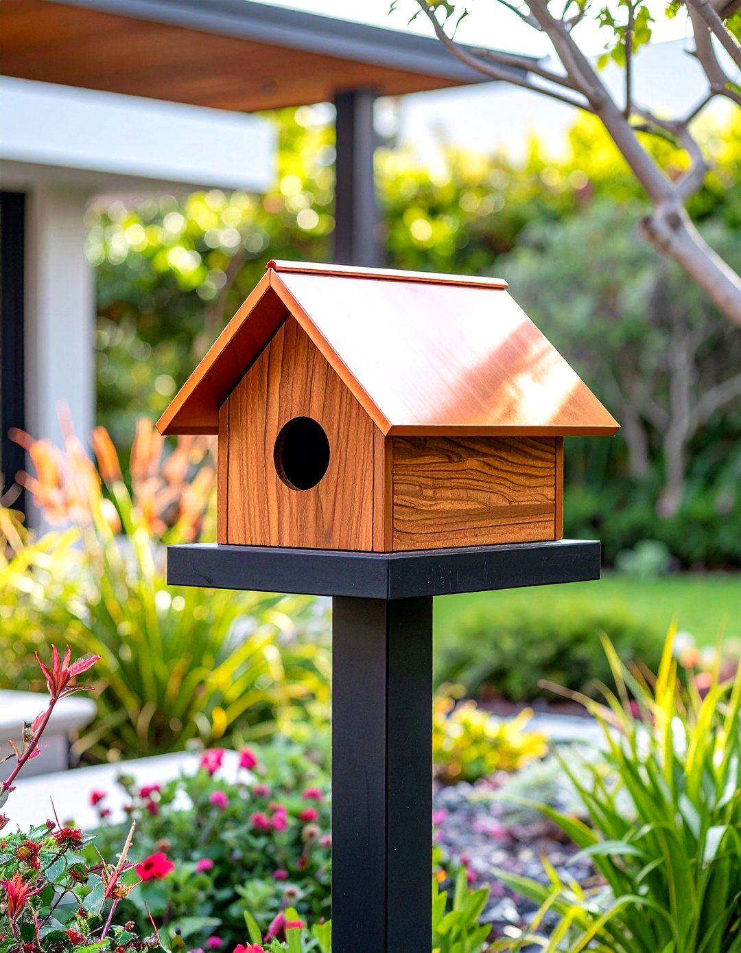 A Sleek Copper Roof Bird House - 30 bird house design ideas