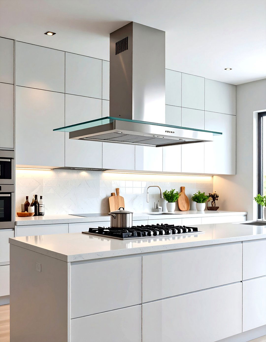 A Sleek Glass Canopy Kitchen Hood - 30 kitchen hood ideas