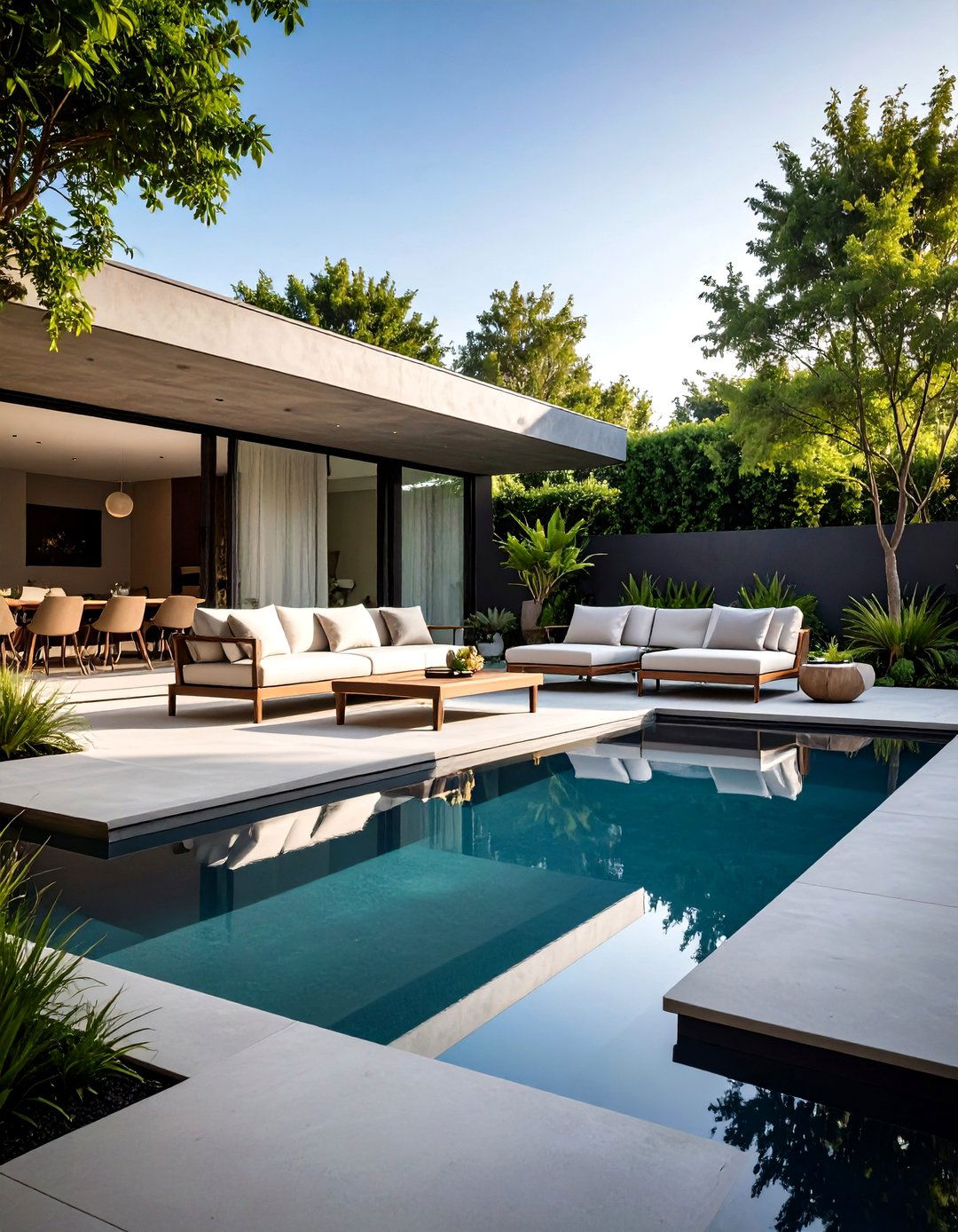 A Sleek Modernist Patio with a Water Feature - 30 outdoor room ideas