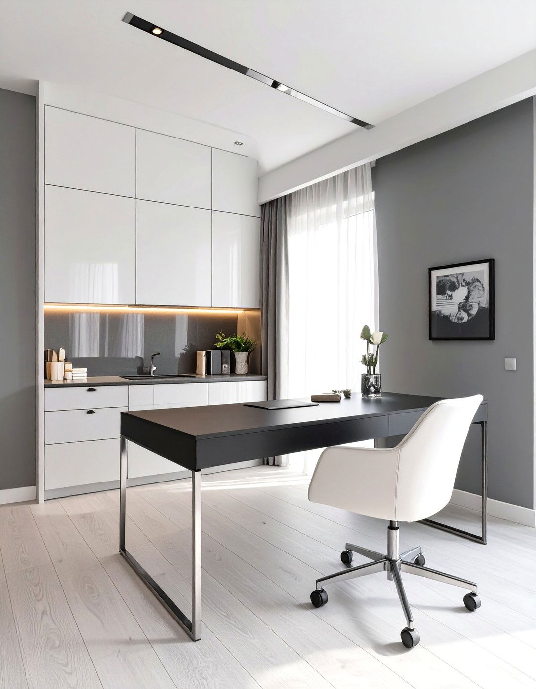 A Sleek Monochromatic Modern Office - 30 at home office ideas