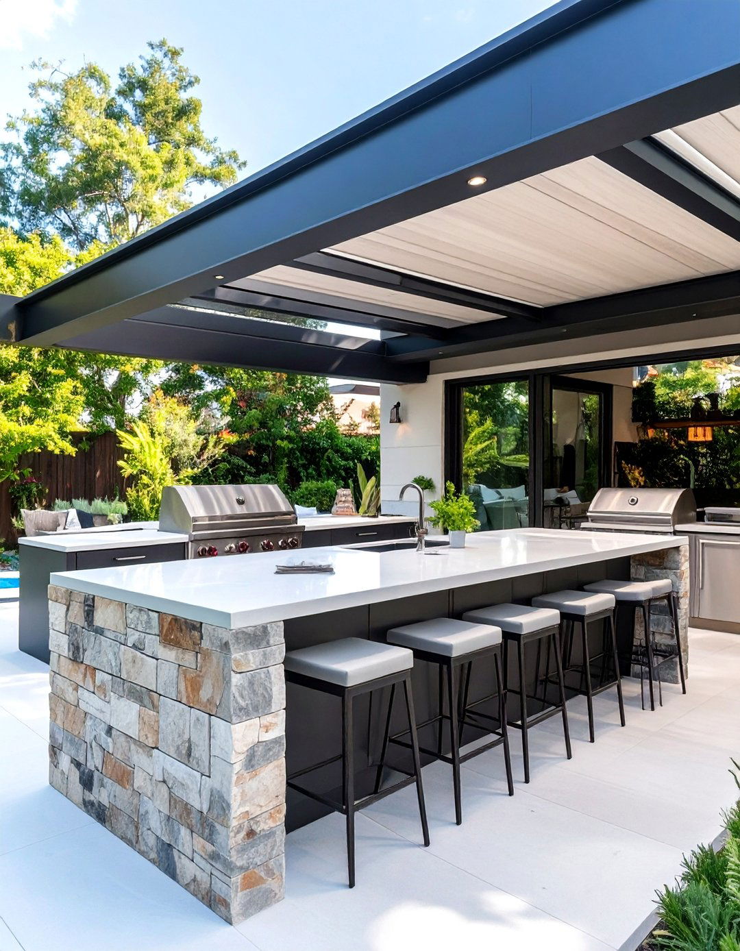 A Sleek Outdoor Kitchen and Bar - 30 ai outdoor entertaining space ideas