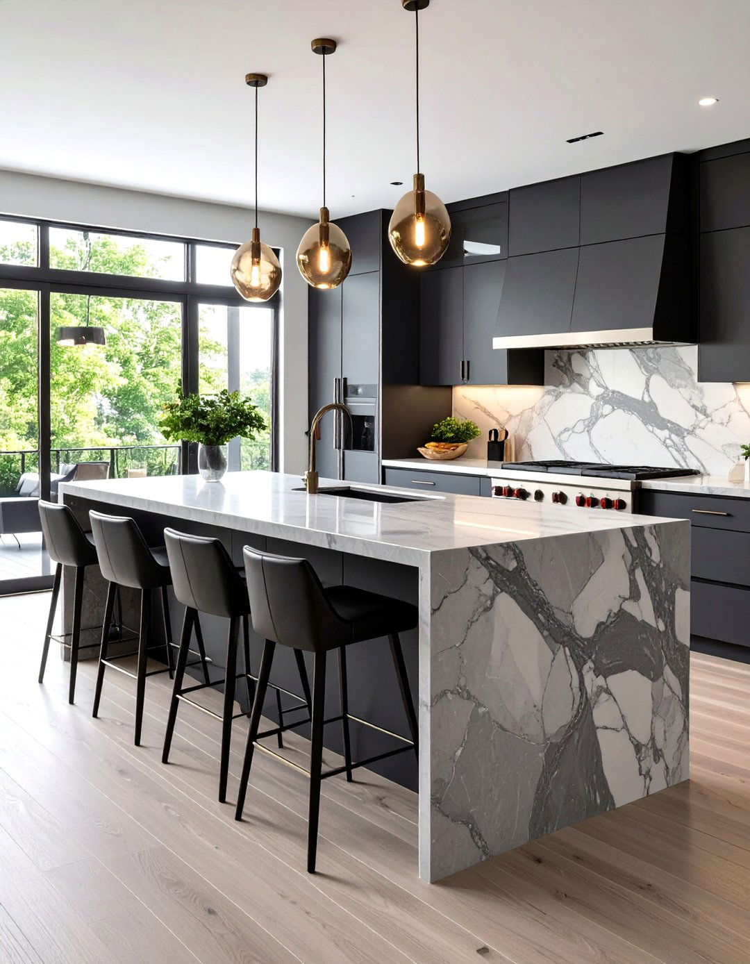 A Sleek Waterfall Kitchen Island - 30 eat in kitchen ideas