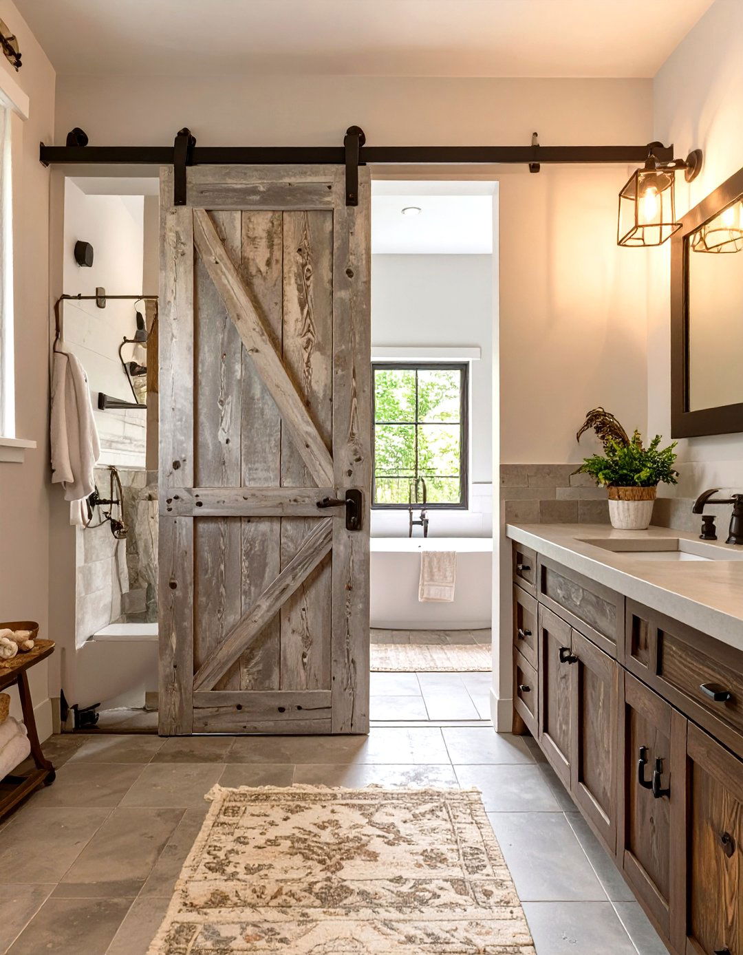 A Sliding Barn Door Entry Bathroom - 30 farmhouse rustic bathroom ideas