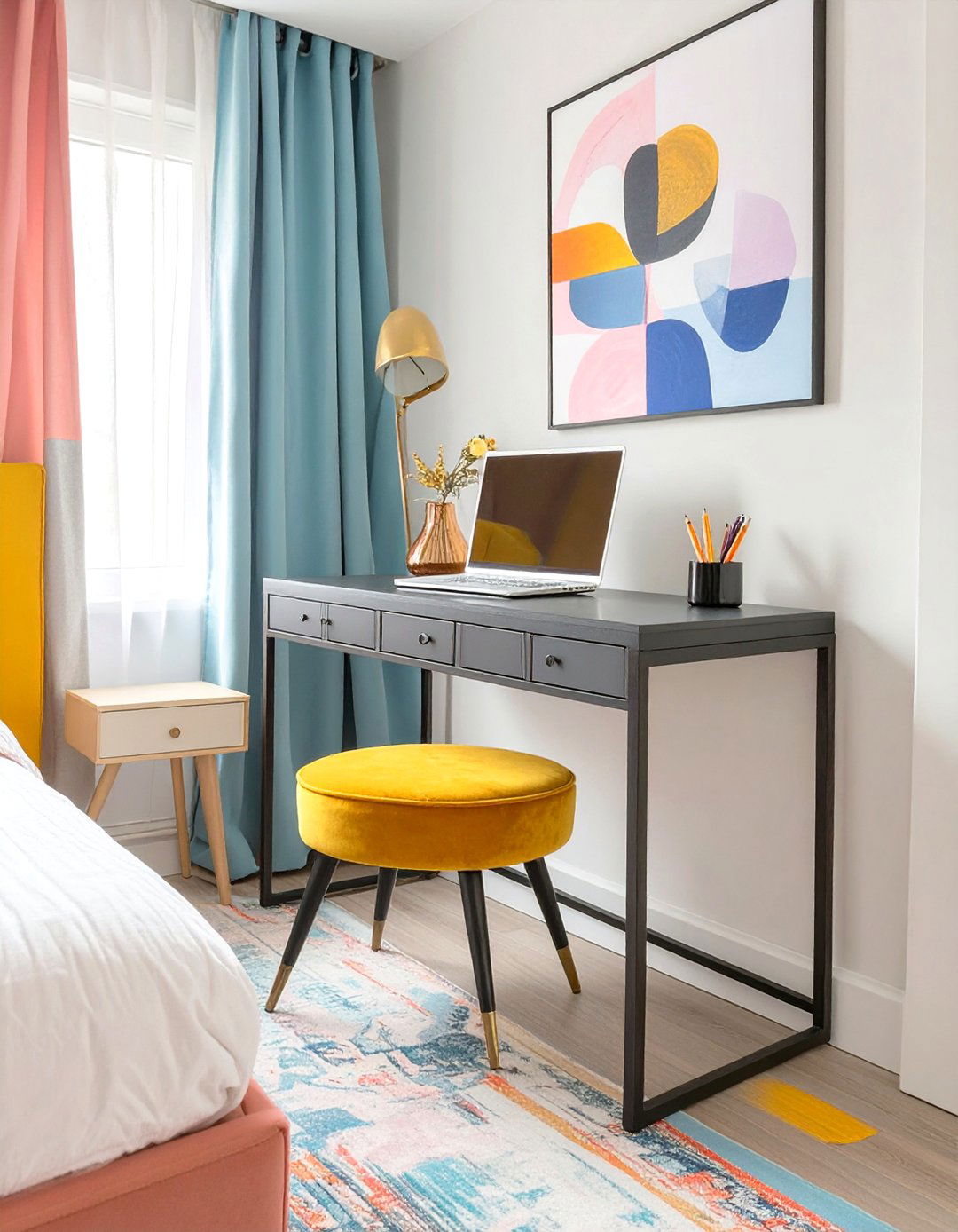 A Slim Console Table Desk - 30 small bedroom office combo ideas