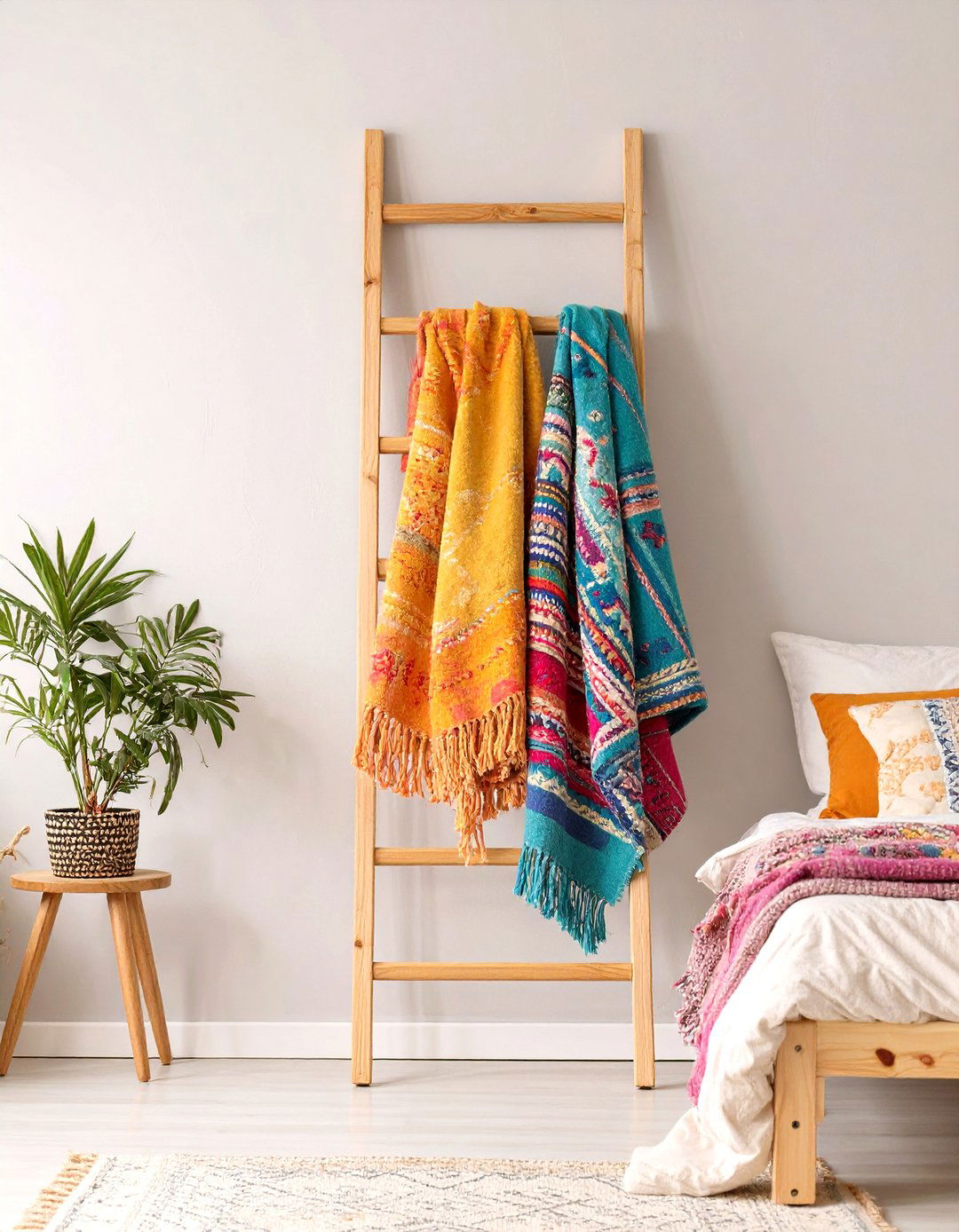 A Slim Ladder for Vertical Storage in Small Bedrooms - 30 small bedroom decor ideas