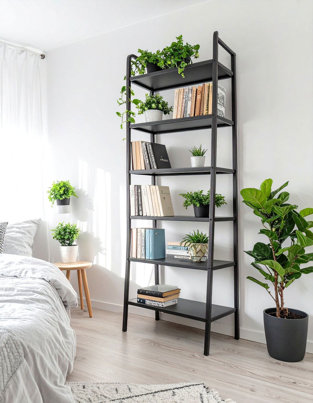 A Slim Profile Ladder Shelf - 30 small apartment bedroom ideas