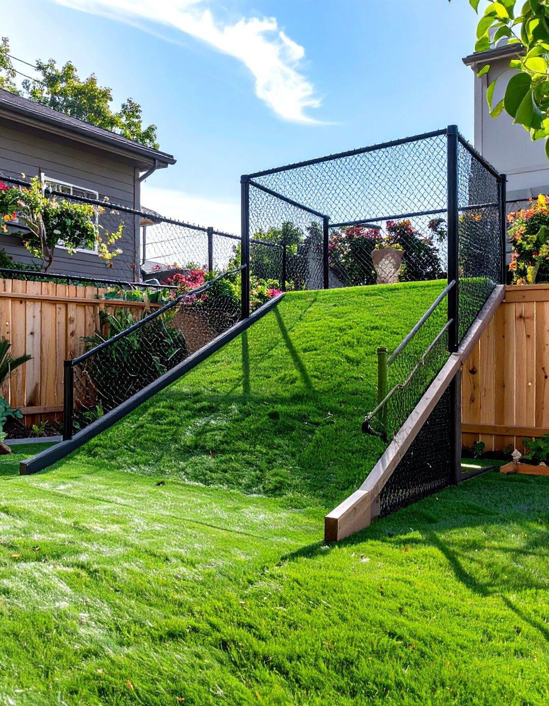 A Sloped Dog Run - 30 sloped backyard ideas