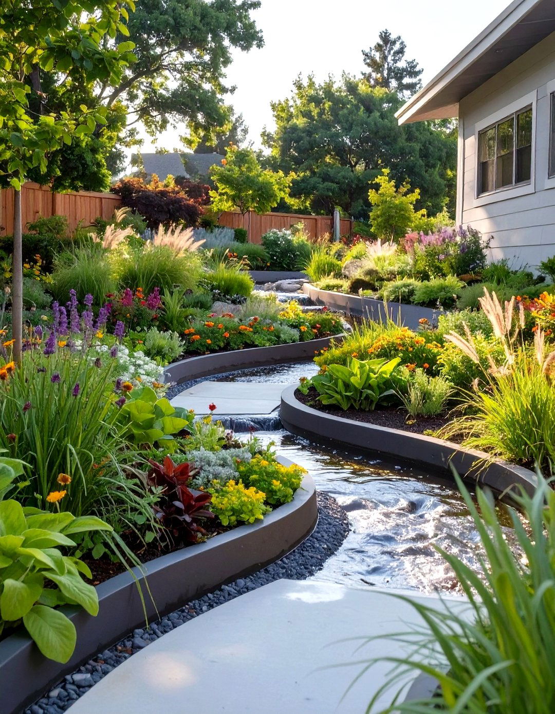 A Sloped Rain Garden for Stormwater Management - 30 sloped backyard landscaping ideas