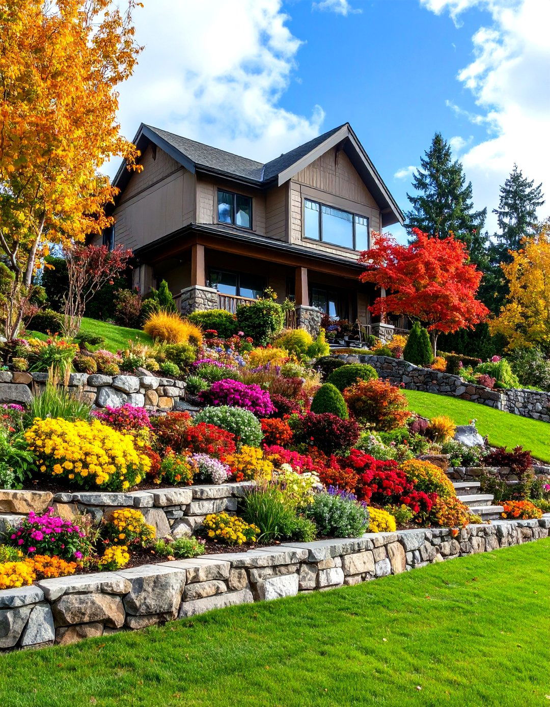 A Sloped Yard with Terraced Gardens - 30 front house landscaping ideas
