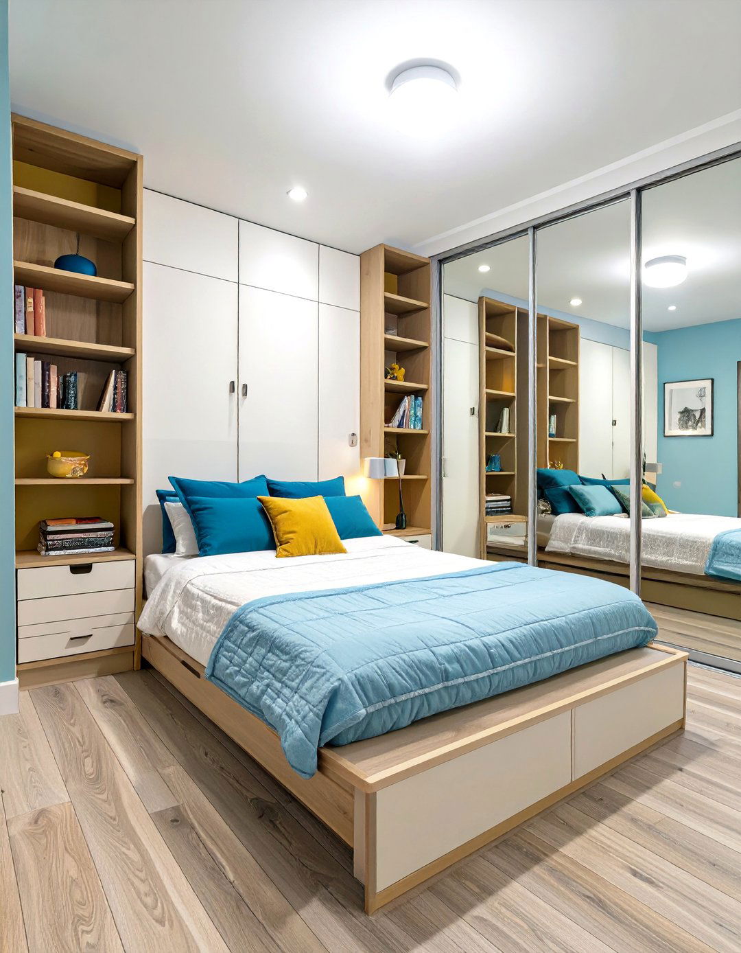 A Small Basement Bedroom with Smart Storage - 30 basement bedroom ideas