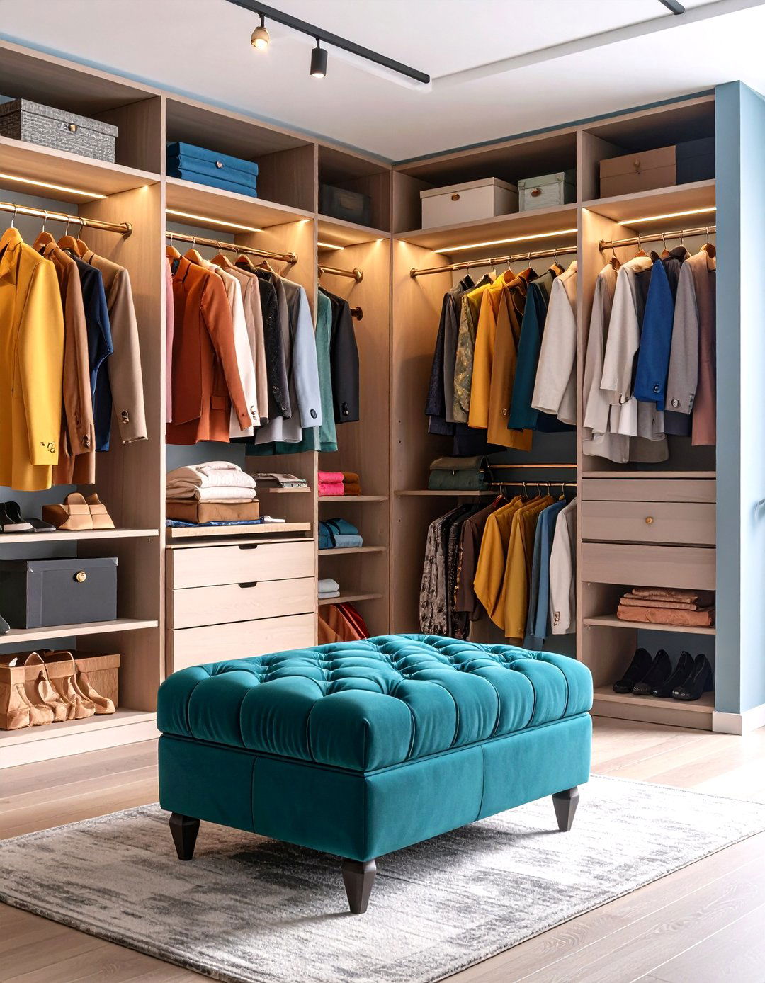 A Small Bench or Ottoman in a Reach In Closet - 30 reach in closet ideas