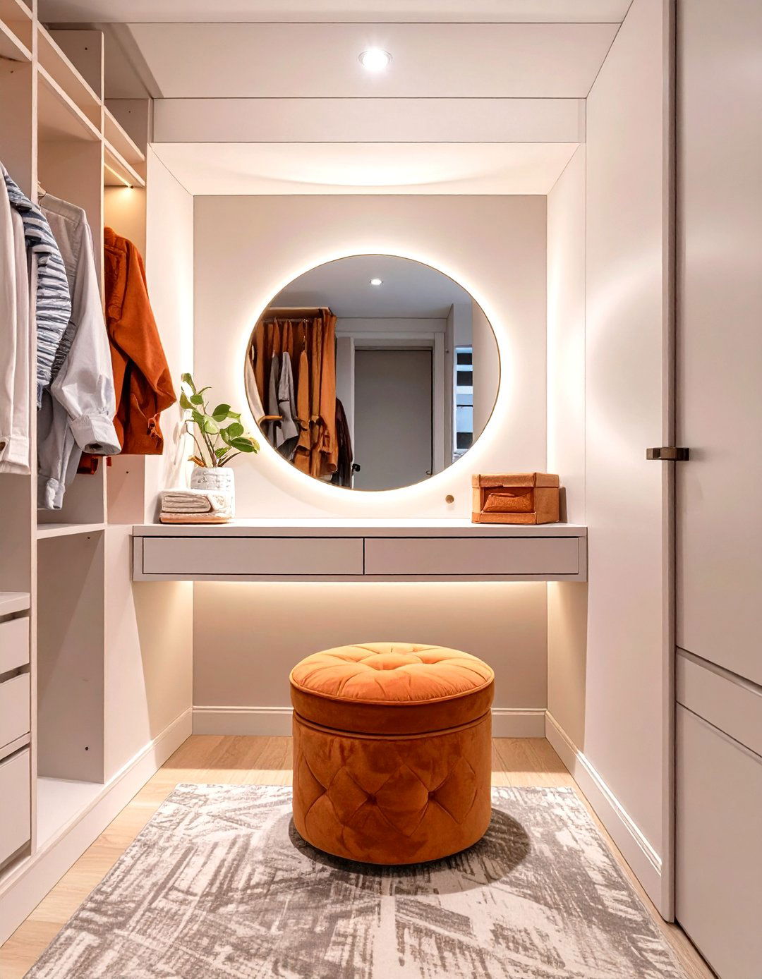 A Small Integrated Vanity Nook - 30 small walk in closet design ideas