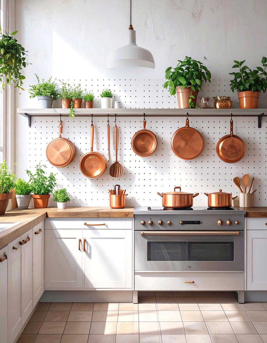 A Small Kitchen Layout with a Pegboard Wall - 30 small kitchen layout ideas