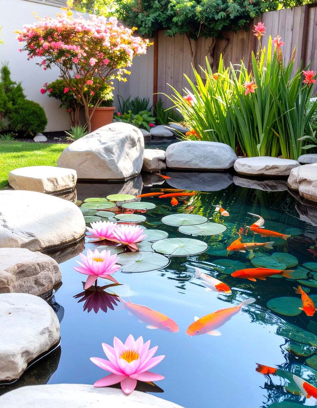 A Small Koi Pond with Water Lilies - 30 tropical backyard ideas
