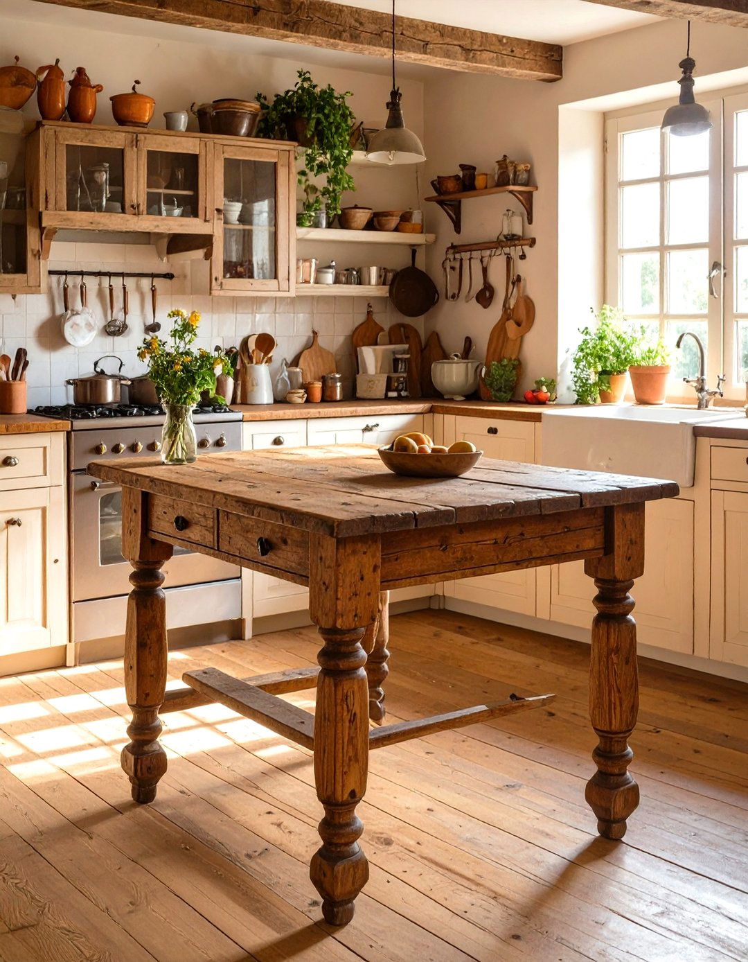A Small Repurposed Work Table - 30 small rustic kitchen ideas
