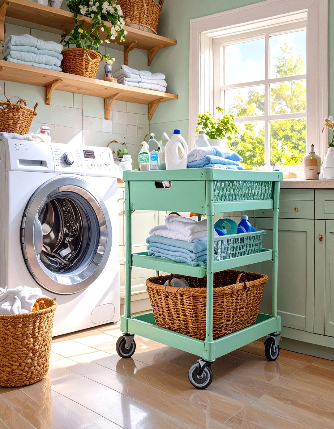 A Small Rolling Three Tier Utility Cart - 30 small laundry room organization ideas