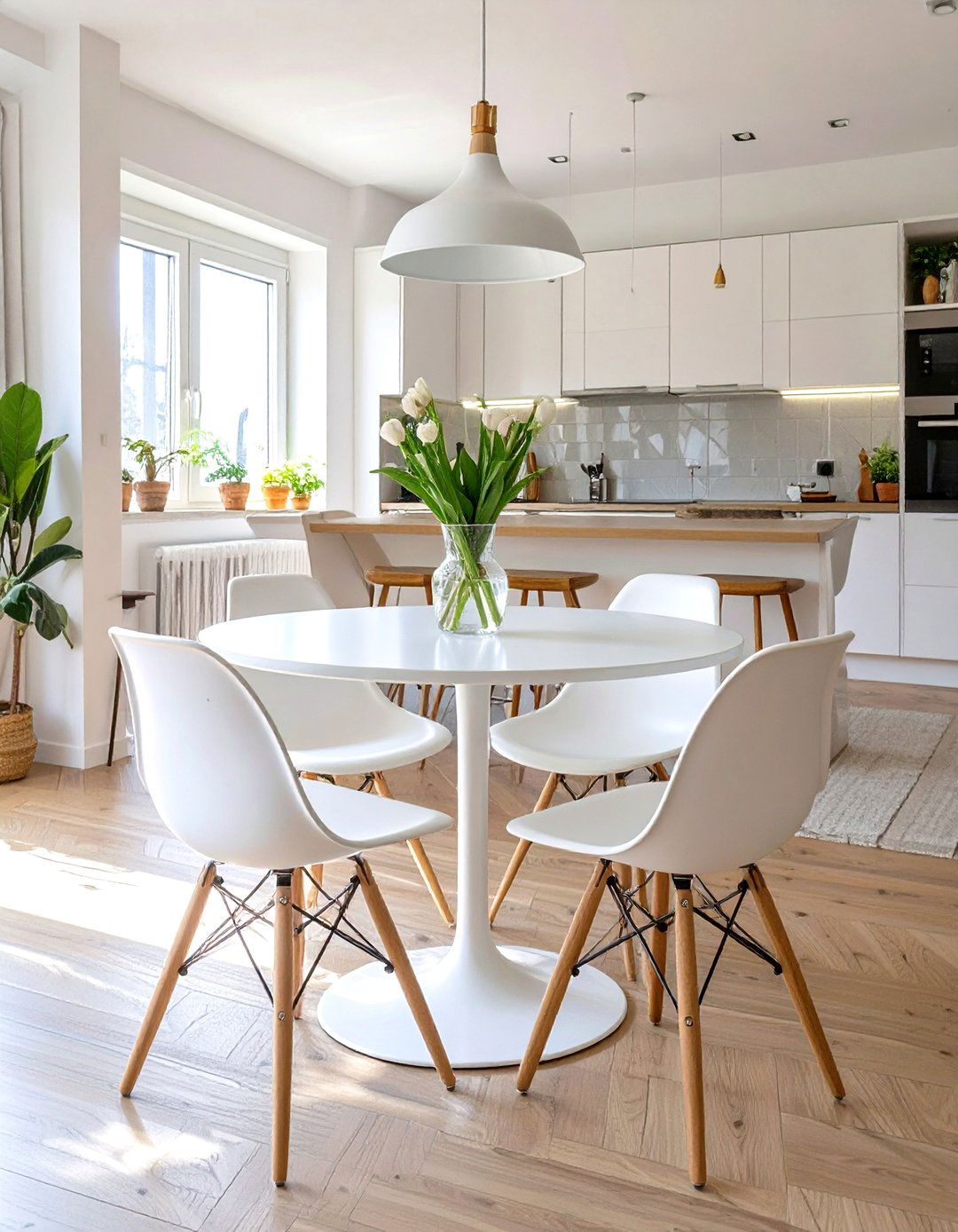 A Small Round Dining Table - 30 small open kitchen design ideas