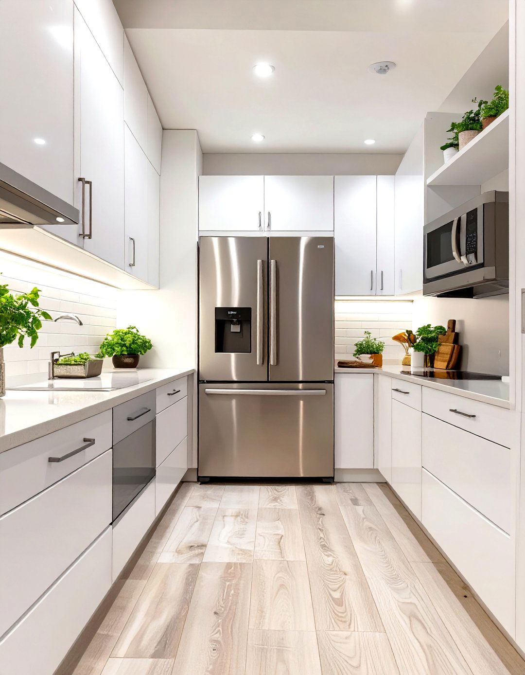 A Small Slim Profile Refrigerator - 30 small galley kitchen ideas on a budget