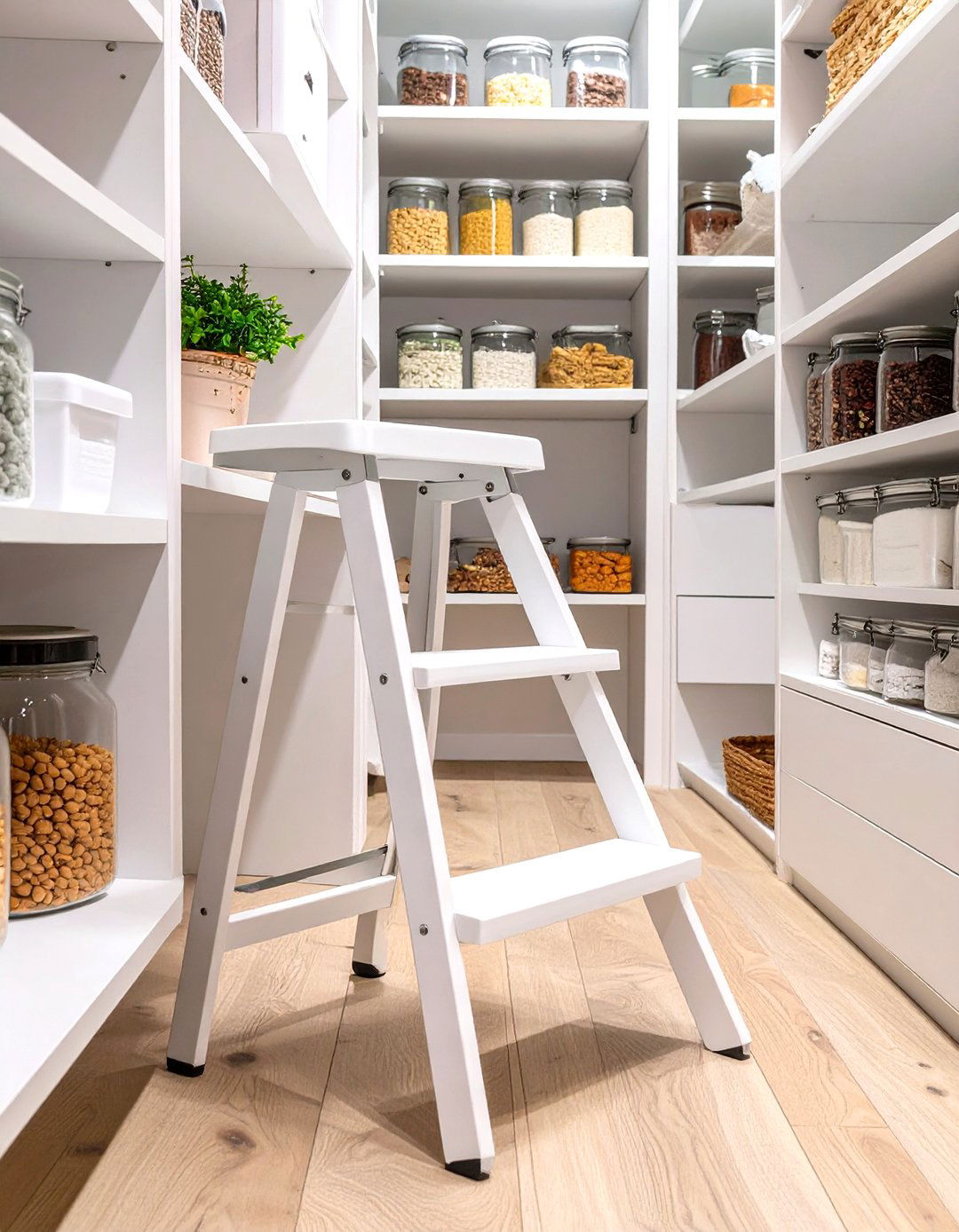 A Small Step Stool for High Shelves - 30 small pantry organization ideas