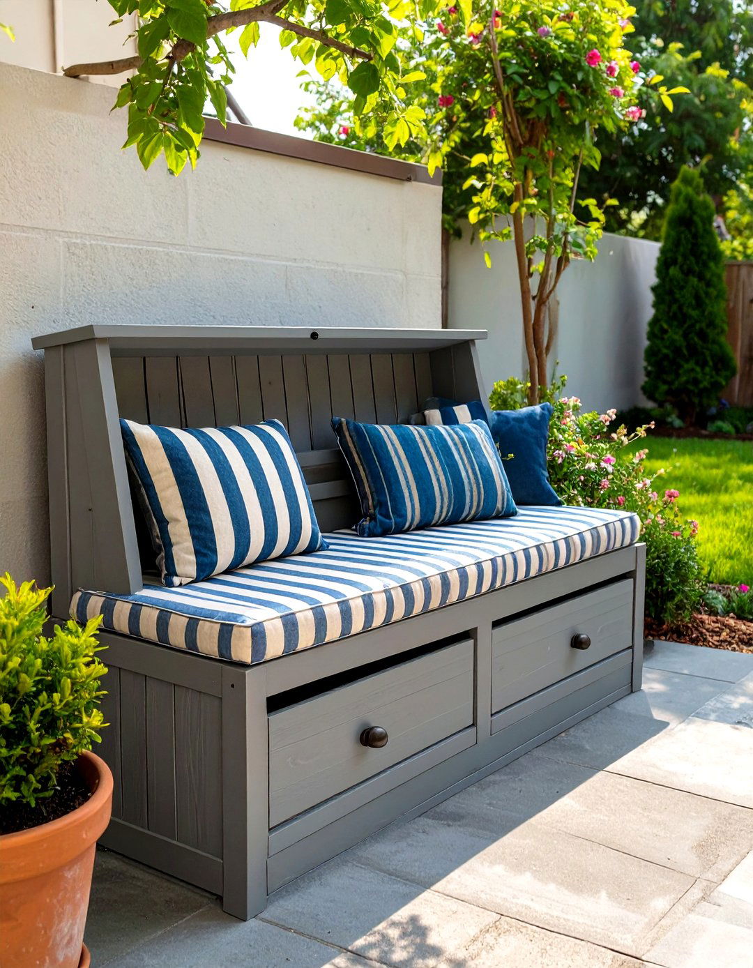 A Small Storage Bench for a Clutter Free Backyard - 30 tiny backyard ideas