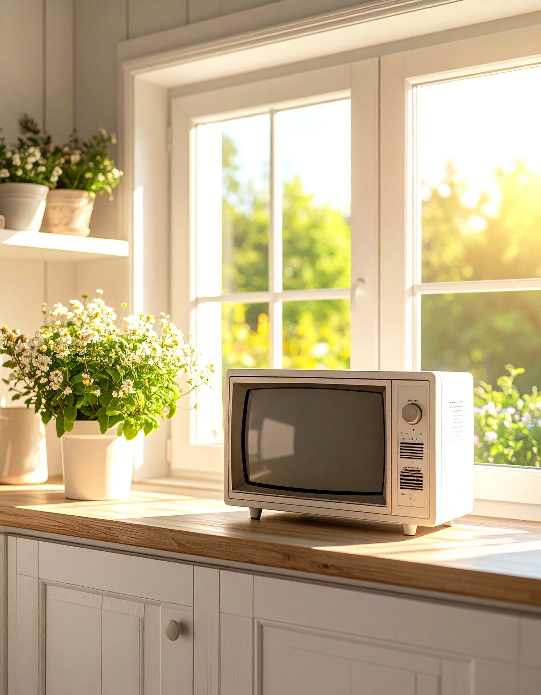 A Small TV on the Windowsill - 30 kitchen tv ideas