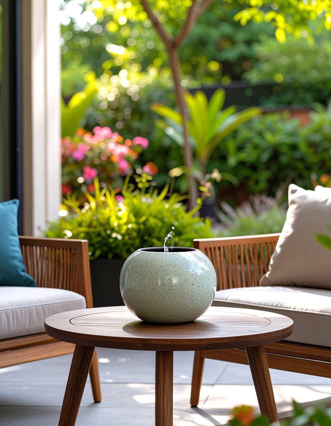 A Small Water Feature for a Tranquil Patio - 30 small outdoor patio ideas
