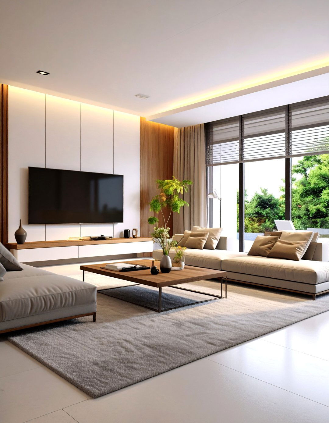 A Smart Living Room with Integrated Tech and TV
