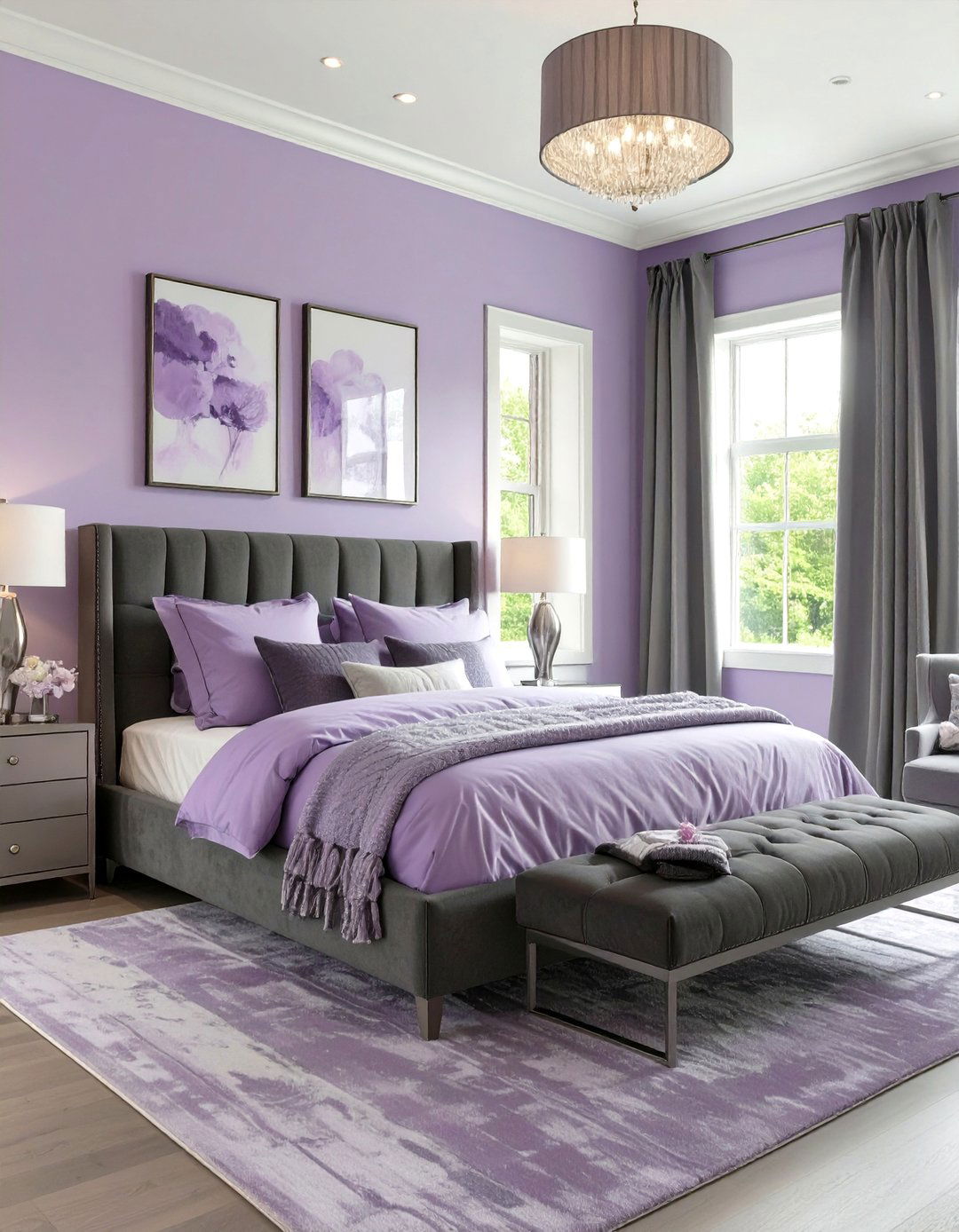 A Soft Lavender and Gray Bedroom - 30 colorful bedroom ideas