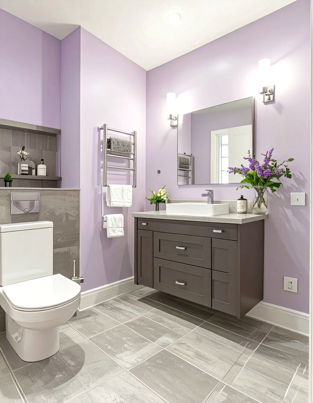 A Soft Lavender and Grey Bathroom - 30 colorful bathroom ideas