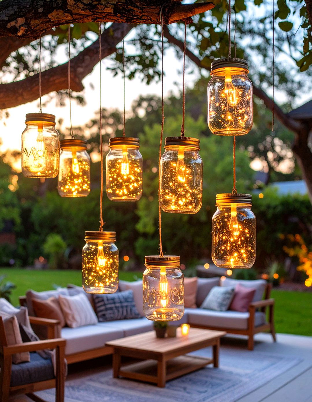 A Solar Jar Chandelier Backyard - 30 cheap backyard ideas