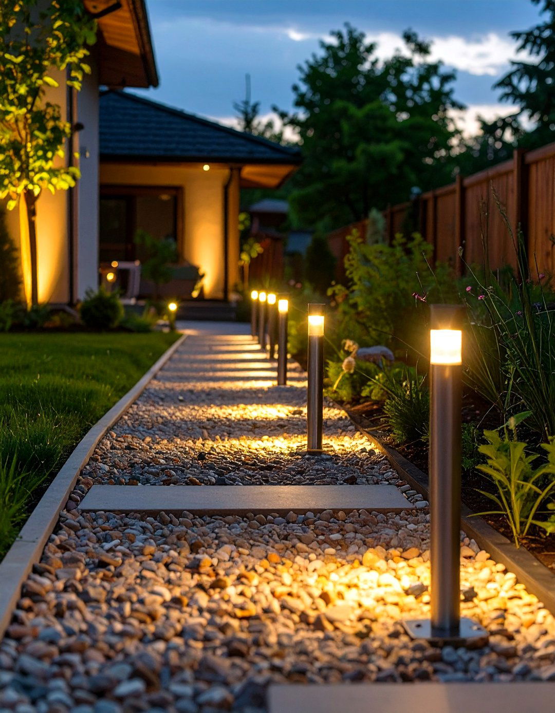 A Solar Light Lined Pathway - 30 budget small backyard ideas