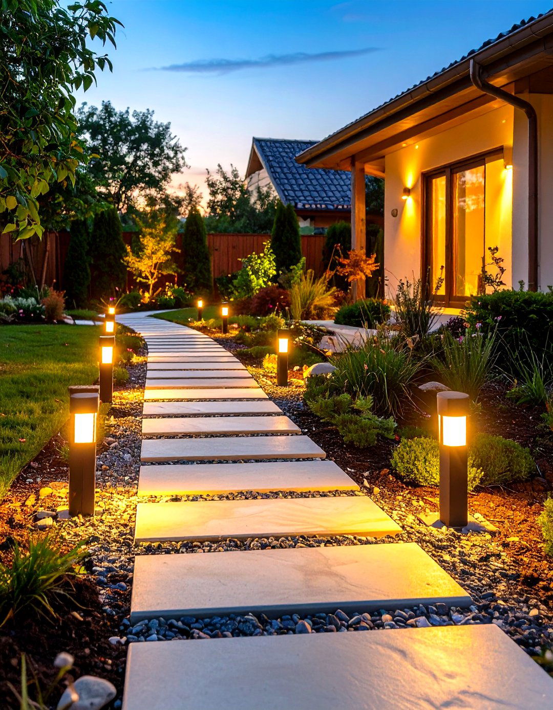 A Solar Lit Pathway and Garden - 30 diy backyard ideas