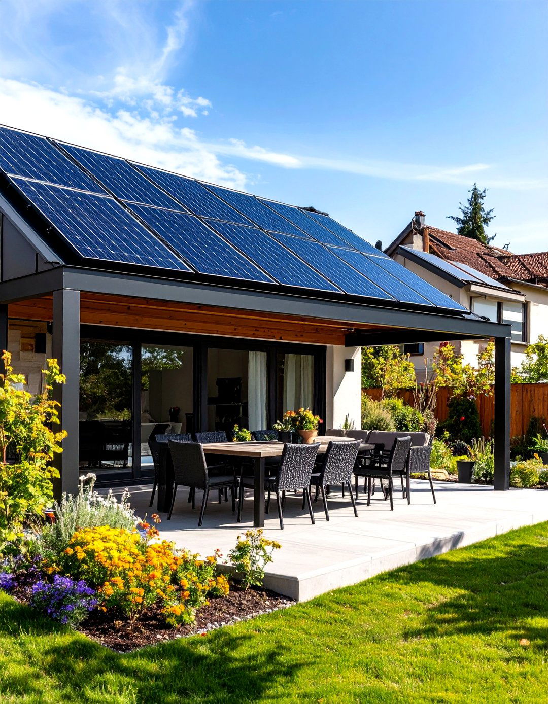 A Solar Panel Topped Pergola - 30 outdoor shade ideas