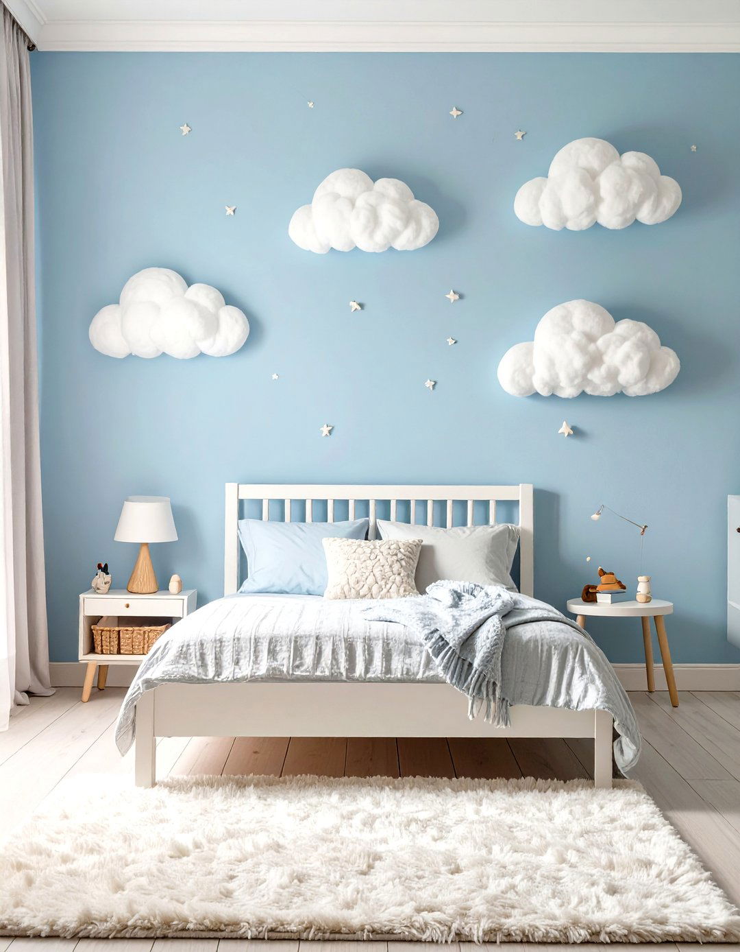 A Soothing Pale Blue and White Cloud Bedroom - 30 boys bedroom paint ideas