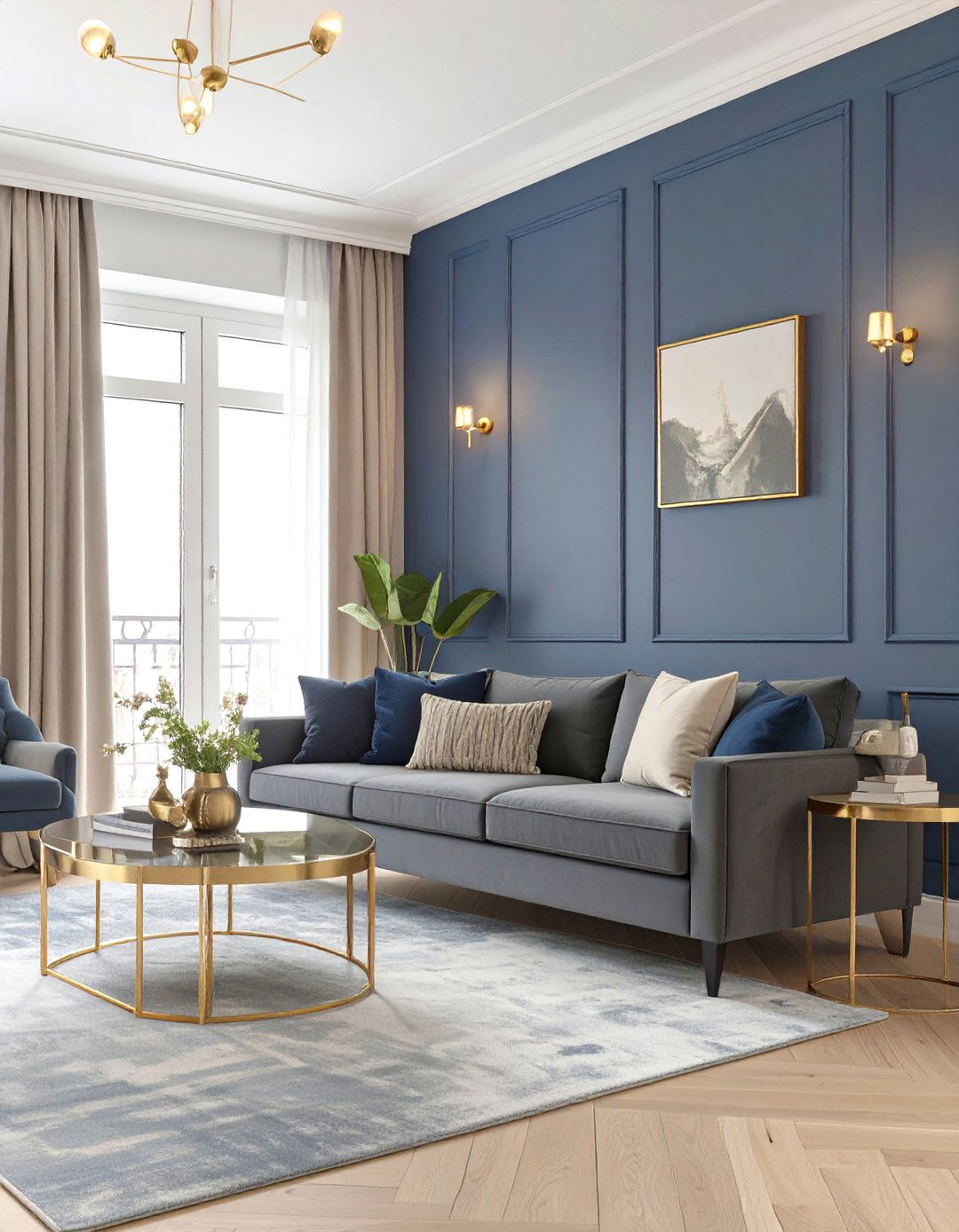 A Sophisticated Navy And Grey Living Room - 30 dark grey couch living room ideas