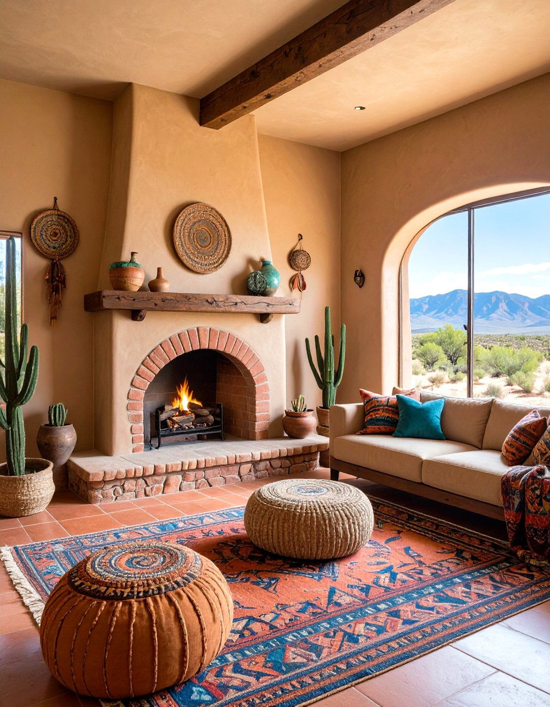 A Southwestern Adobe Style Living Room Fireplace - 30 living room fireplace ideas