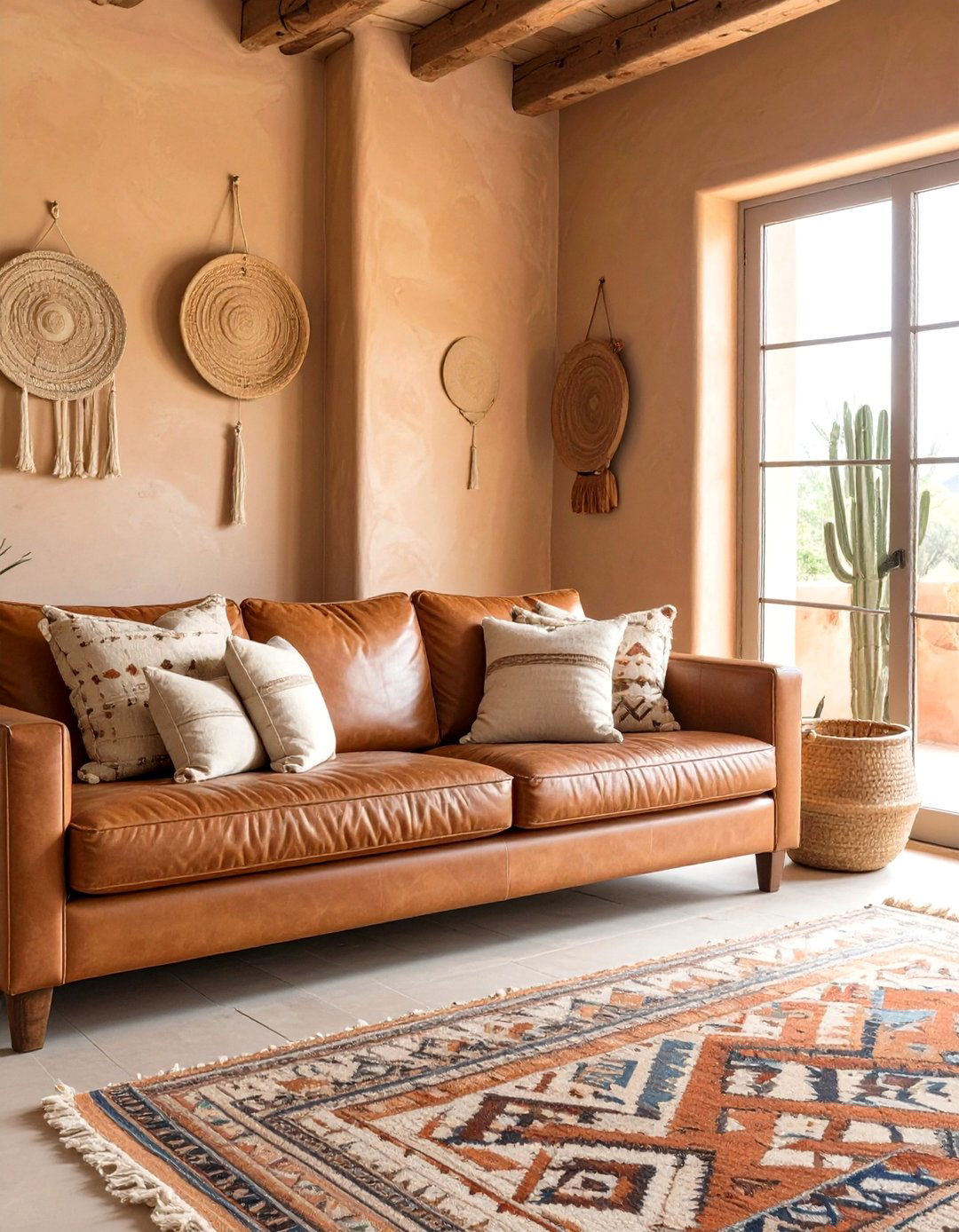 A Southwestern Living Room with Terracotta Brown - 30 brown living room ideas