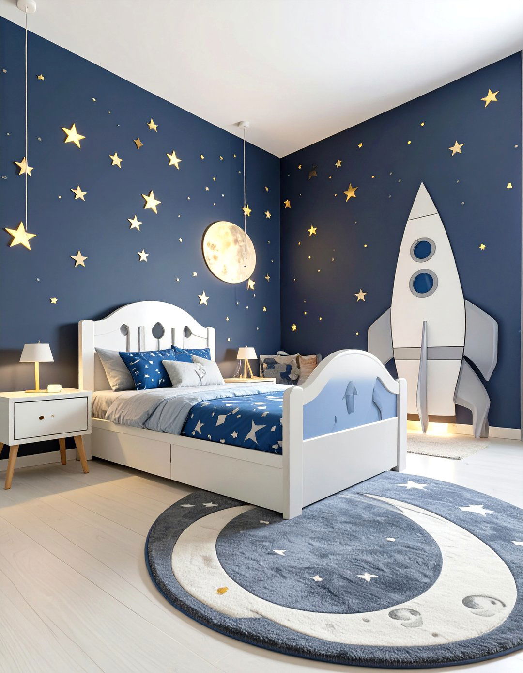 A Space Themed Kids Bedroom - 30 navy blue and grey bedroom ideas